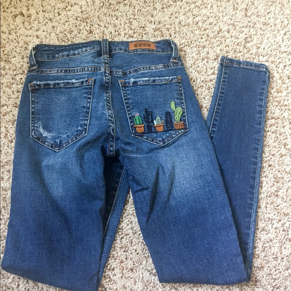 Cactus embroidered skinny jeans